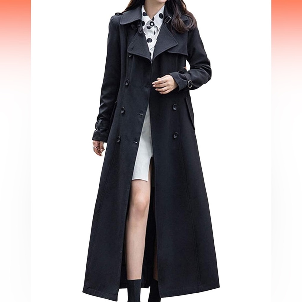 Double Breasted Duster Trench Coat Slim Overcoat